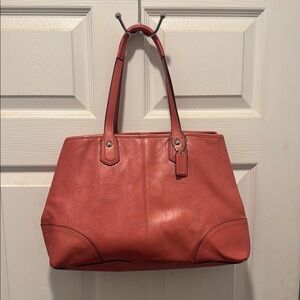 Coach Light Orange‎ or salmon Leather Perforated Tote